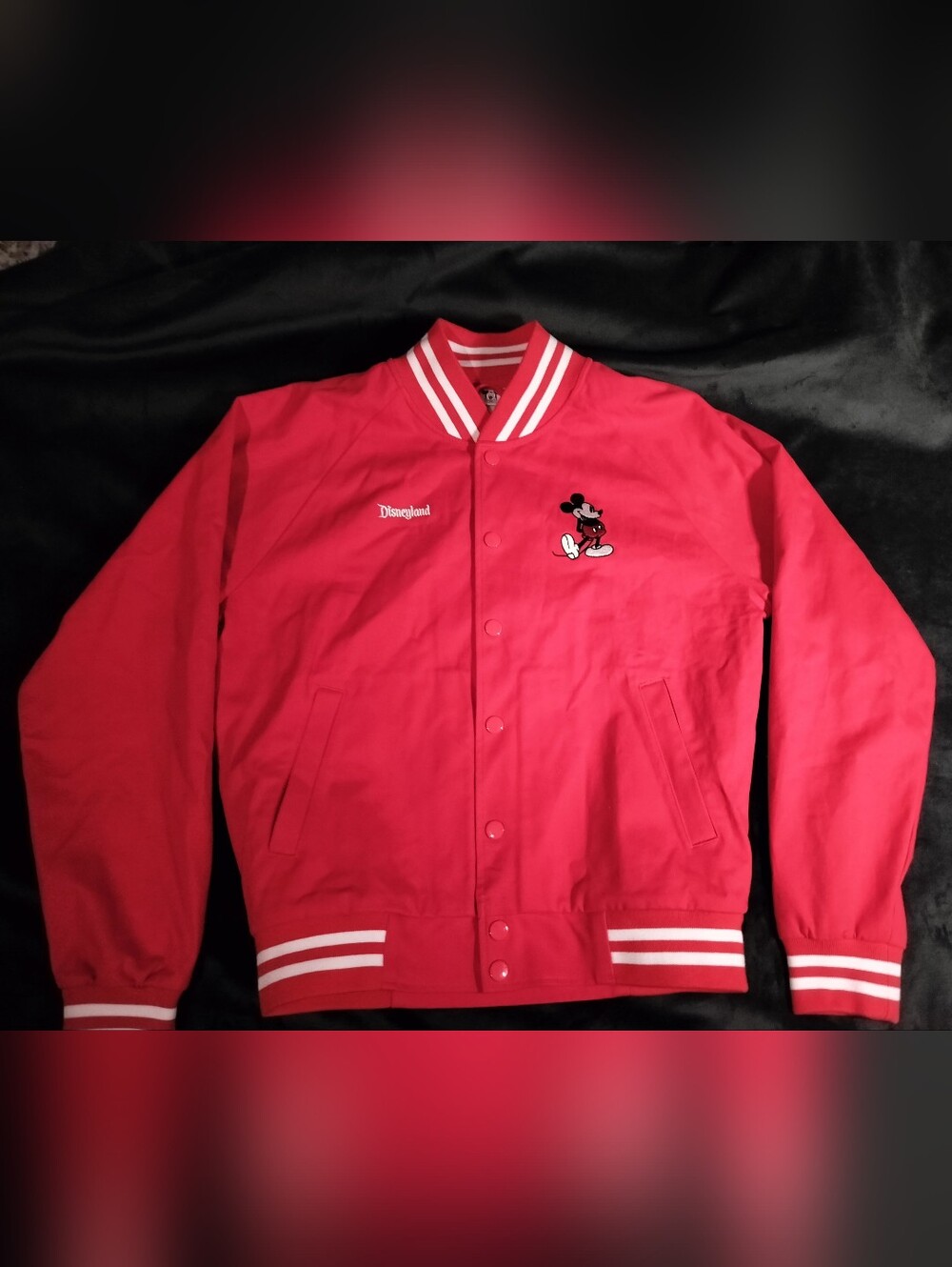 NEW Disneyland Mickey Mouse Red Varsity Jacket Heavyweight 100% Cotton - Small